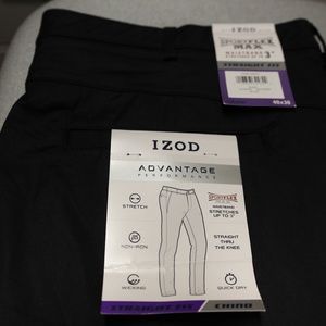 New Izod Men Black Non-Iron Sport Flex Flat Front Straight Chinos W40 x L30